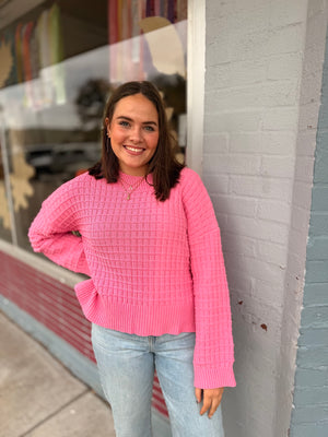 Pink Oversized Textured Knit Sweater