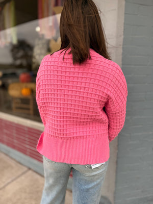 Pink Oversized Textured Knit Sweater