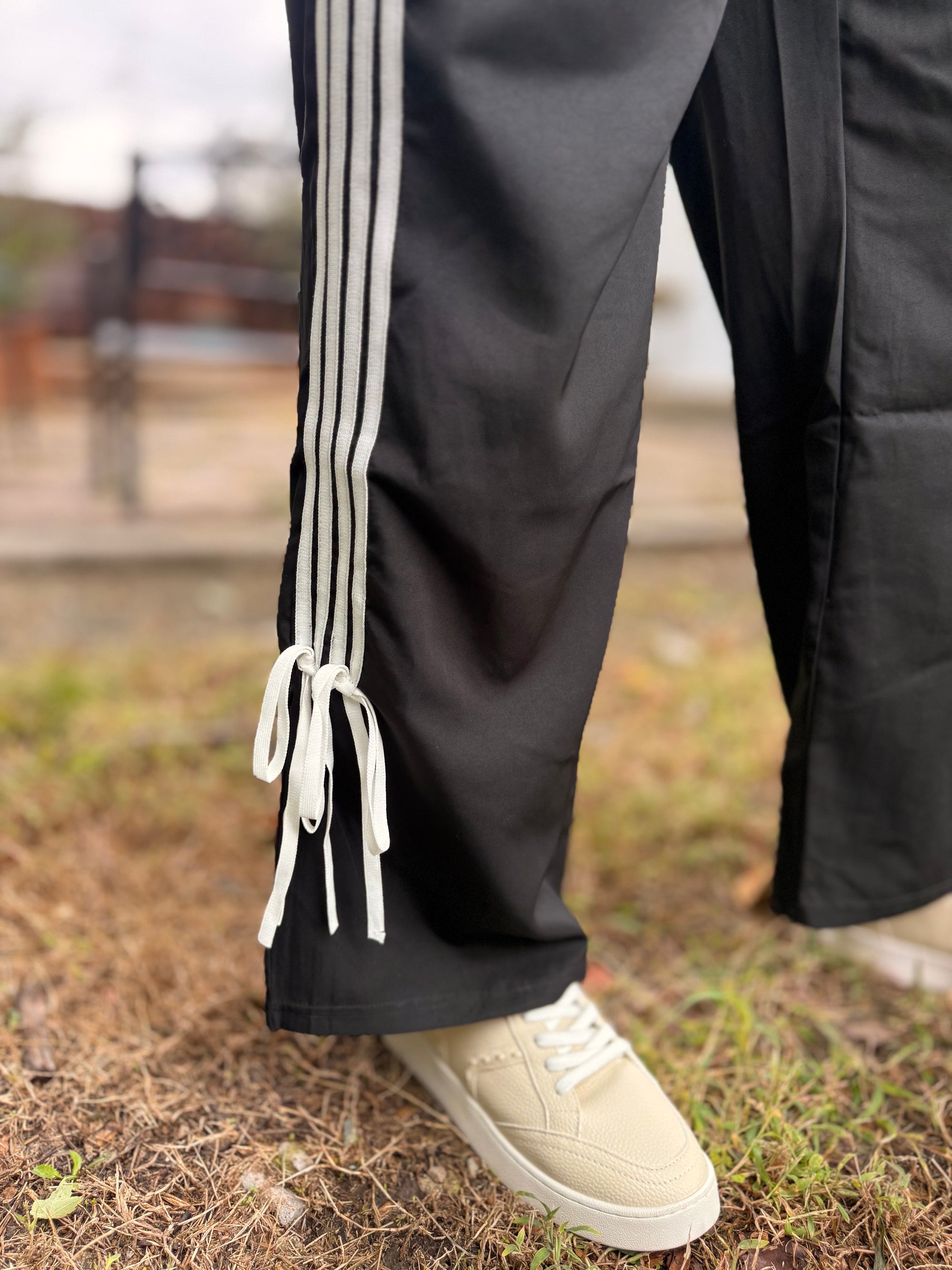 Black Side Stripe Jersey Track Pant w/ Bow Detail