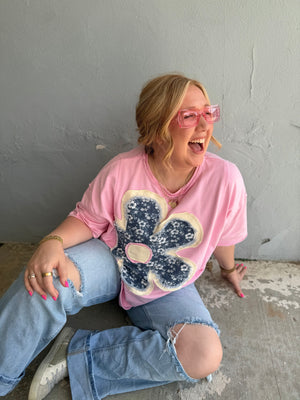Sage + Fig Pink Free Spirit Patchwork Floral Top