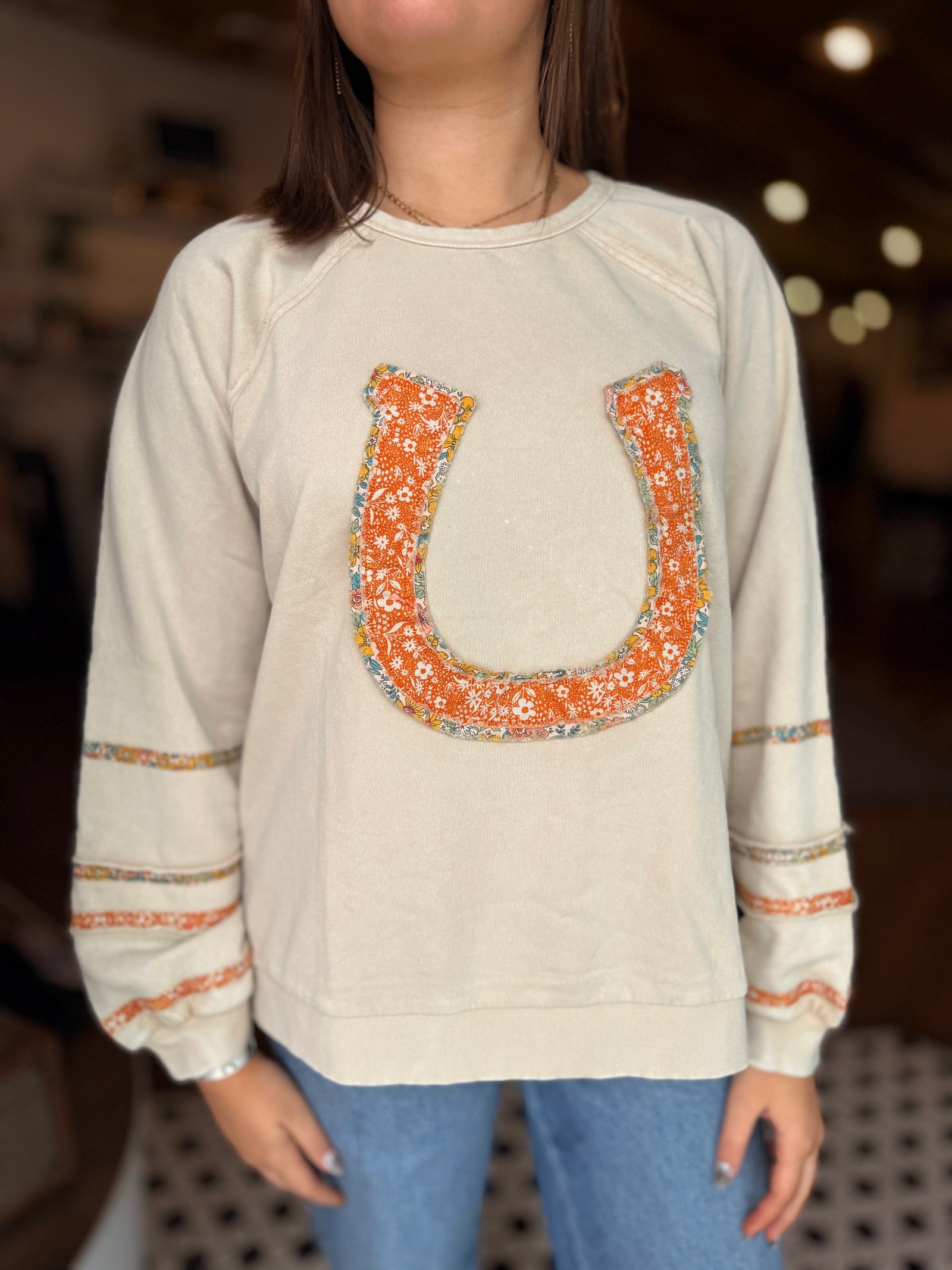 Cream Horseshoe Patch Oversized Sweatshirt