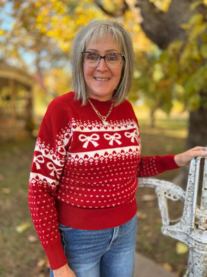 Red Bow + Heart Knit Sweater