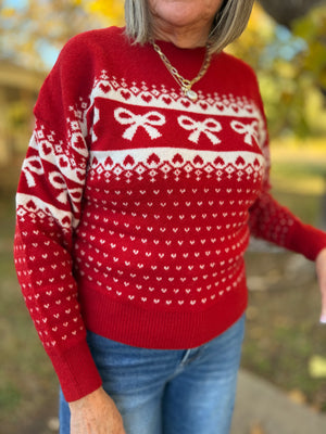 Red Bow + Heart Knit Sweater
