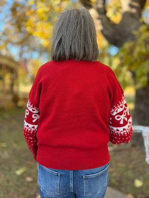 Red Bow + Heart Knit Sweater