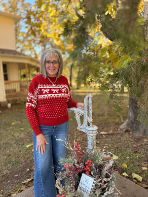 Red Bow + Heart Knit Sweater