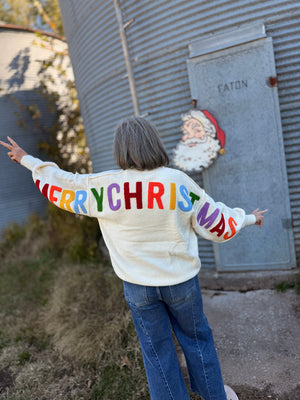 Cream Oversized Letter Merry Christmas Sweater