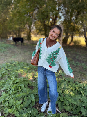 Cream Multi Christmas Tree Cardigan