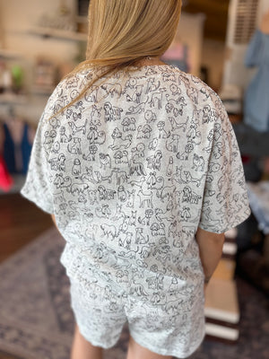 Boxy Dog Print Pocket Front T-Shirt