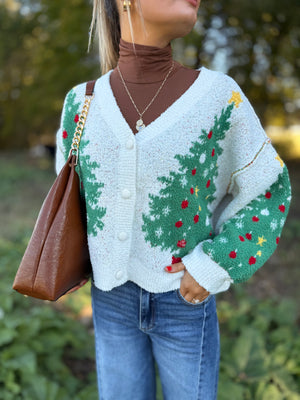 Cream Multi Christmas Tree Cardigan