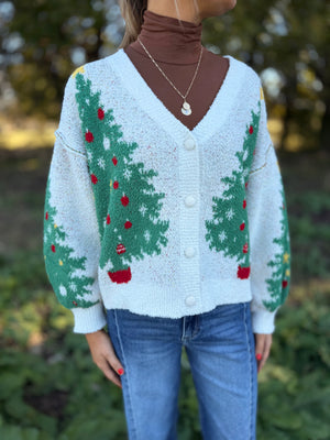 Cream Multi Christmas Tree Cardigan