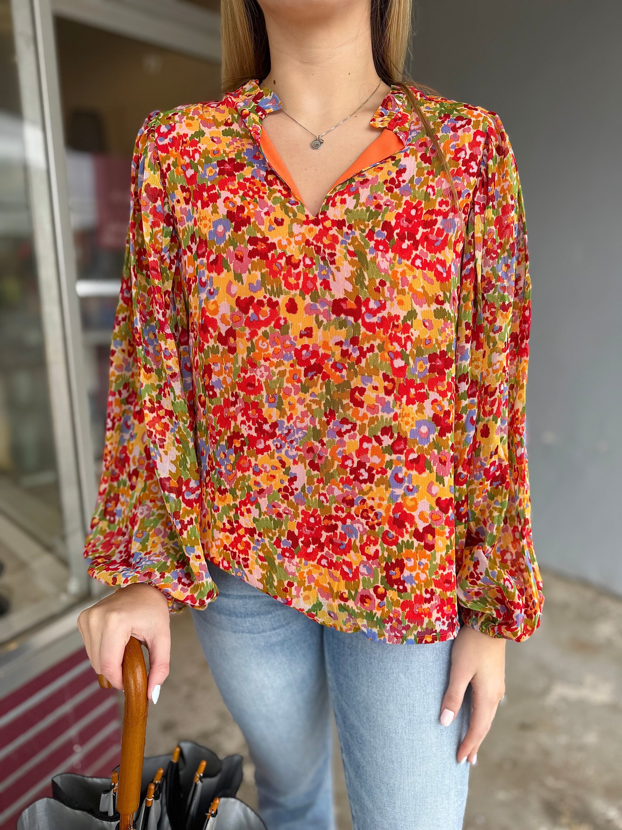 Red + Yellow Floral Mix Print Blouse
