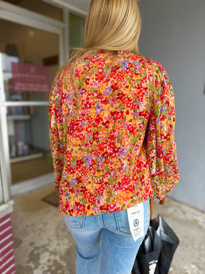 Red + Yellow Floral Mix Print Blouse