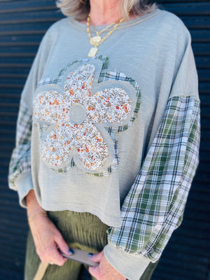 Sage Flower Patchwork Top