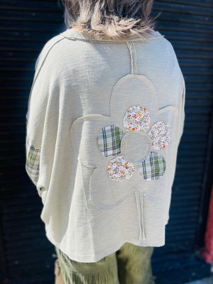 Sage Flower Patchwork Top