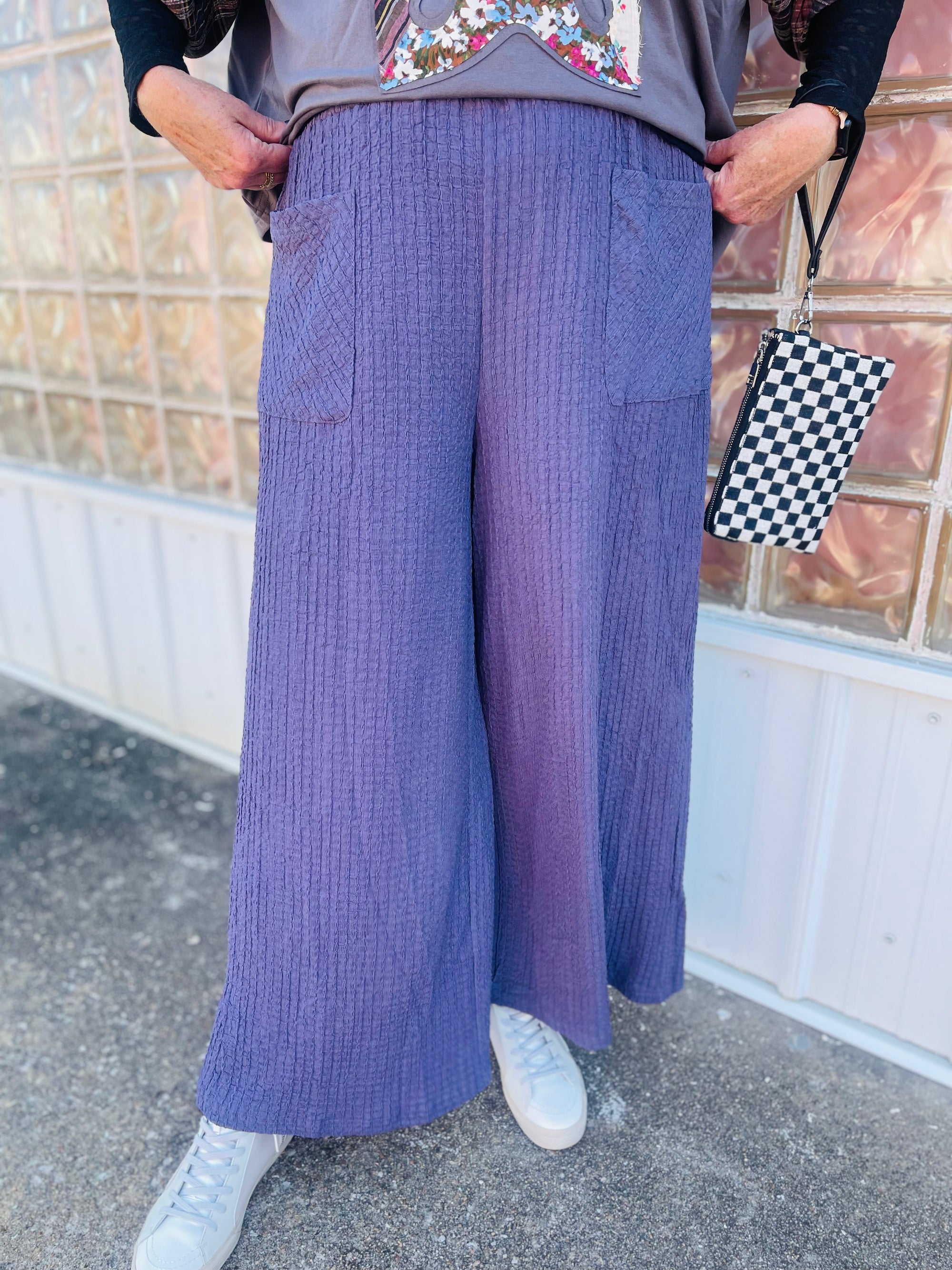 Dusty Purple Textured Wide Leg Pant