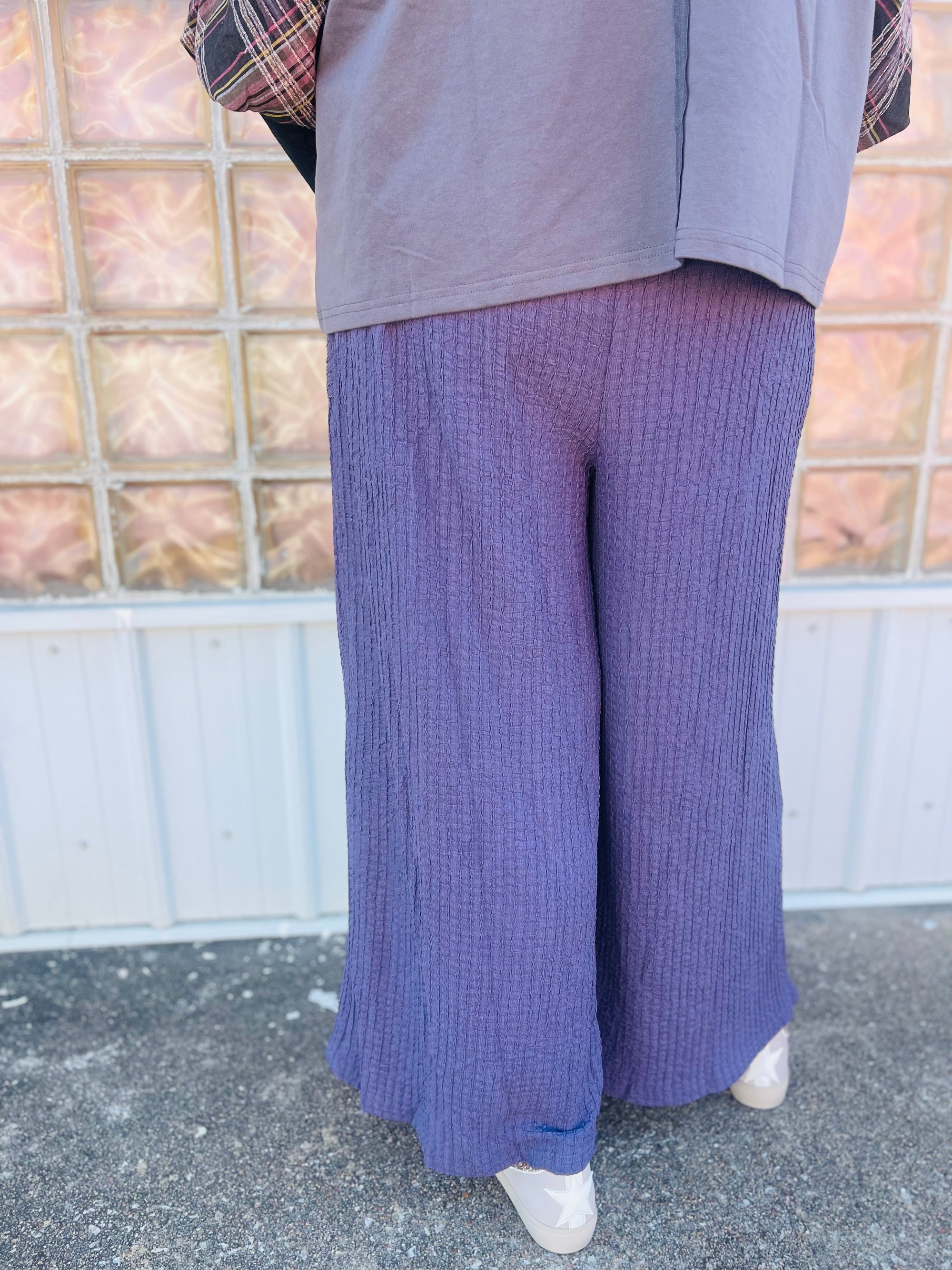 Dusty Purple Textured Wide Leg Pant