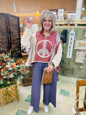 Brick Hooded Peace Applique + Floral Top