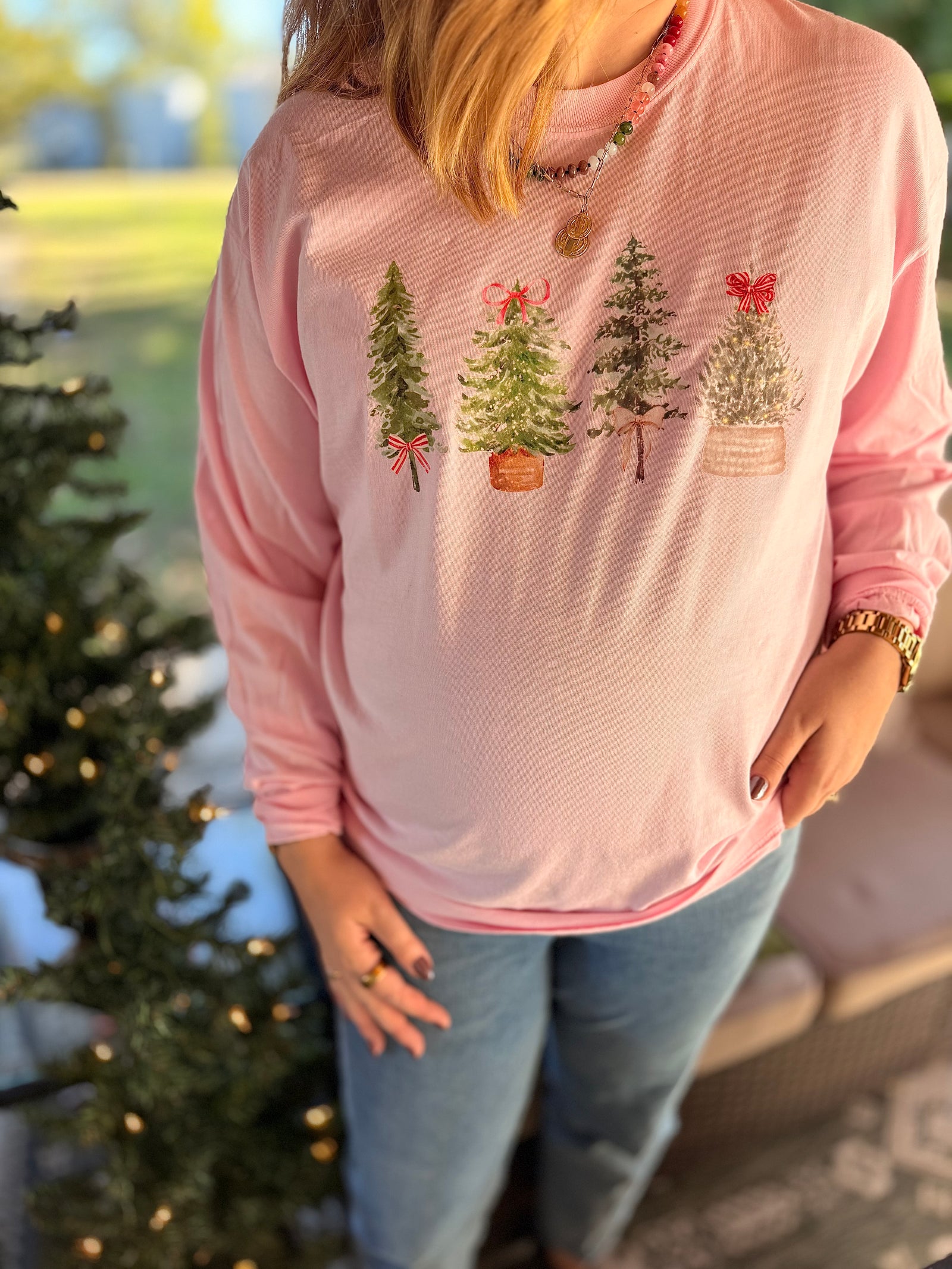 Pink Christmas Tree Long Sleeve