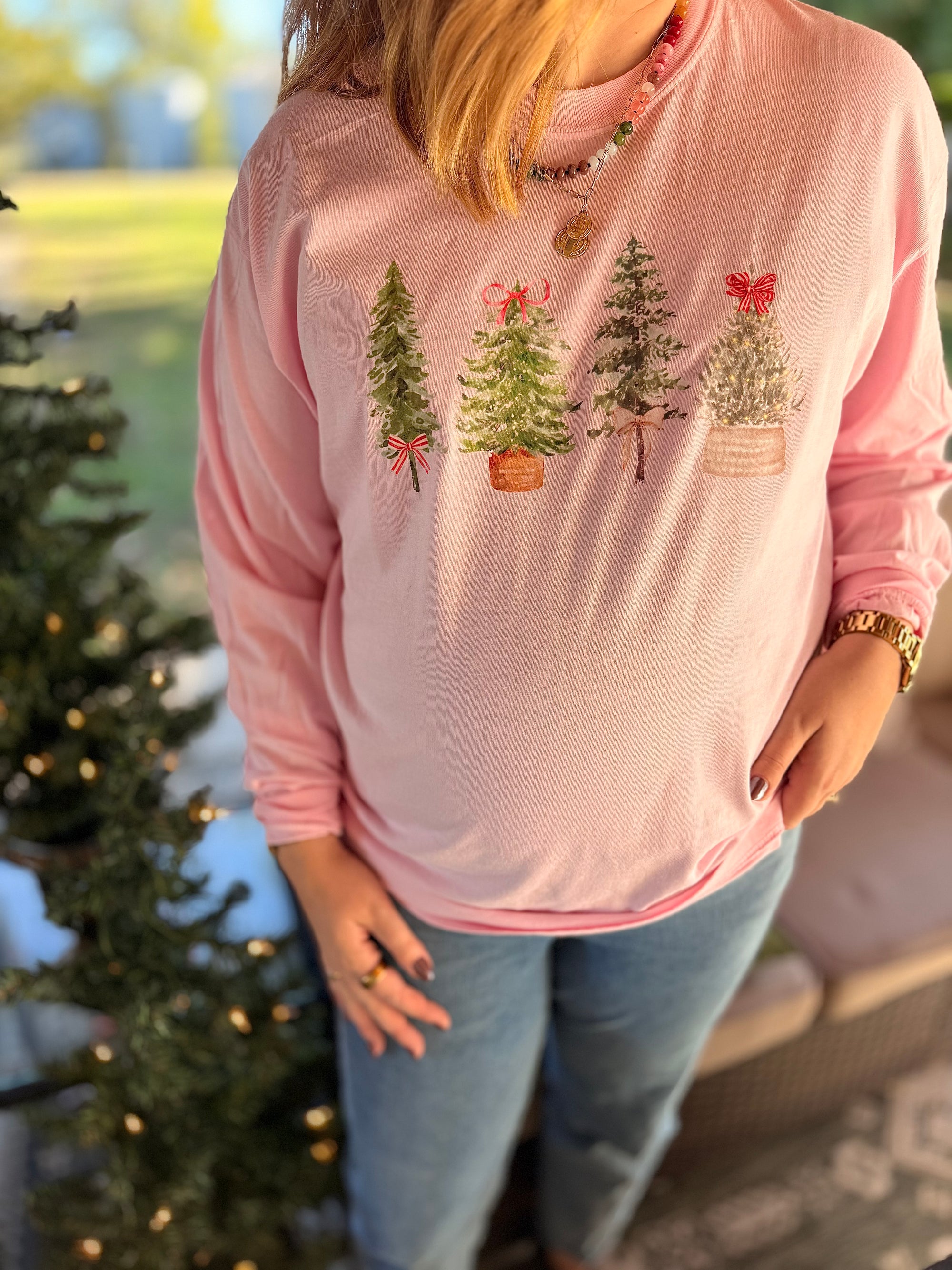 Pink Christmas Tree Long Sleeve