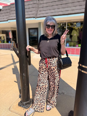 Leopard Print Red Stripe Track Pant