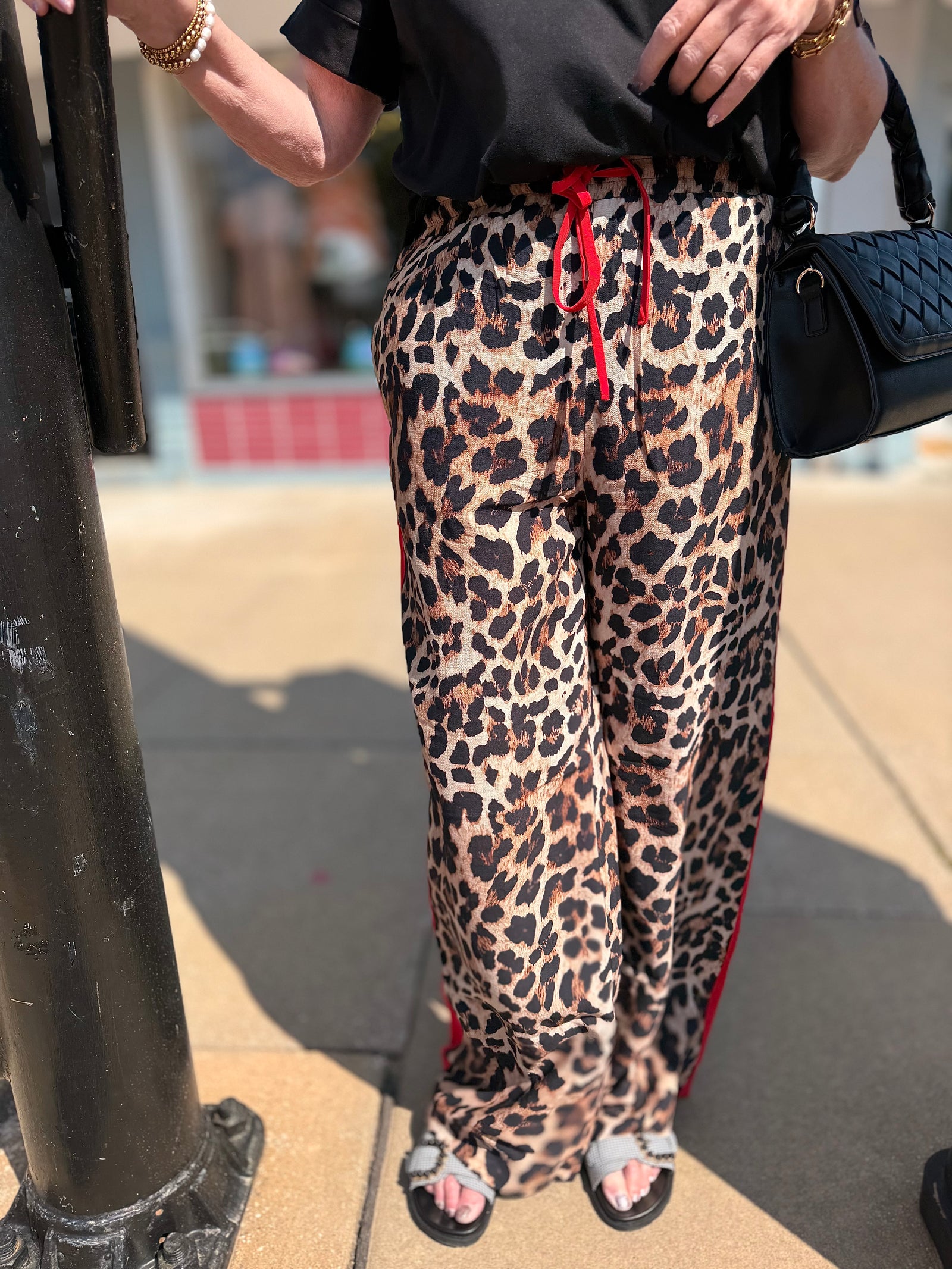 Leopard Print Red Stripe Track Pant