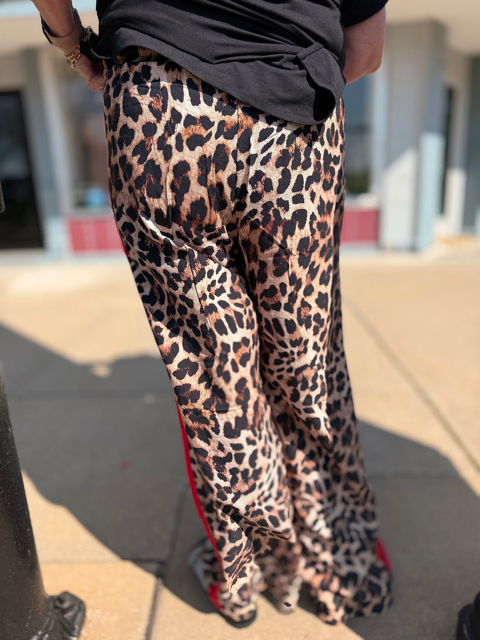 Leopard Print Red Stripe Track Pant