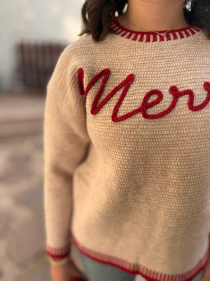 Oatmeal Merry Embroidered Sweater