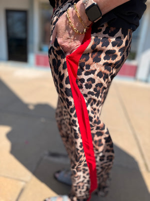 Leopard Print Red Stripe Track Pant