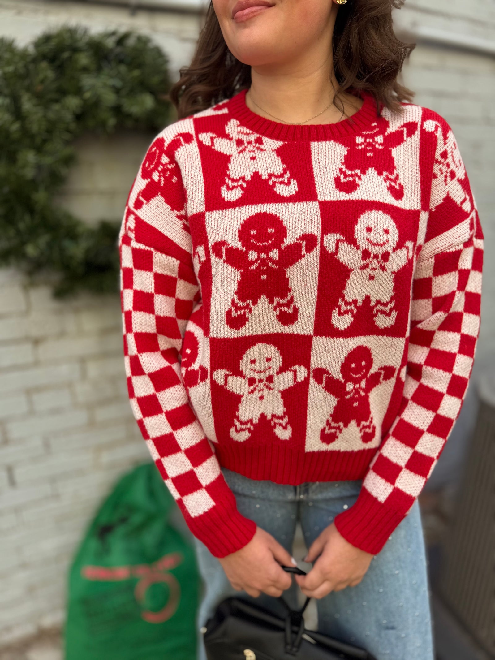 Red Checkered Gingerbread Sweater