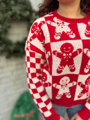 Red Checkered Gingerbread Sweater