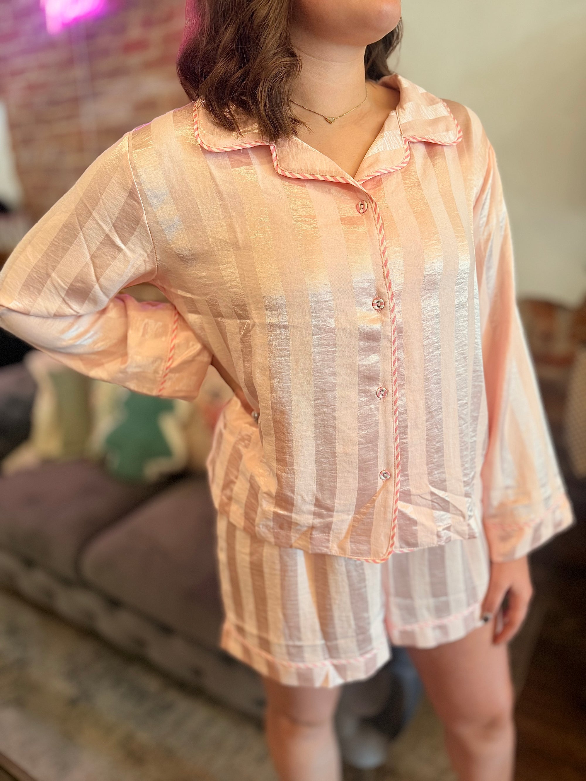 Pink Stripe PJ Short Set