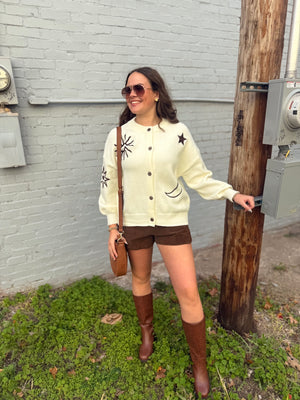 Cream Celestial Embroidered Cardigan