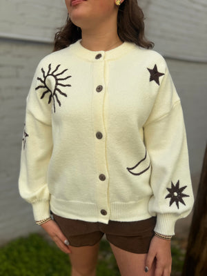 Cream Celestial Embroidered Cardigan