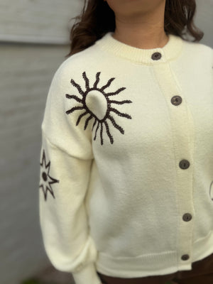 Cream Celestial Embroidered Cardigan