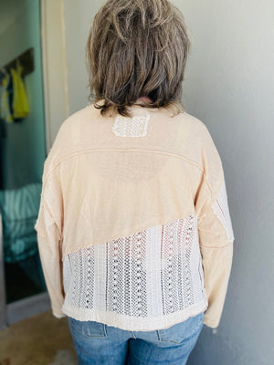 Pink + Cream Oversized Peace Applique Crochet Top