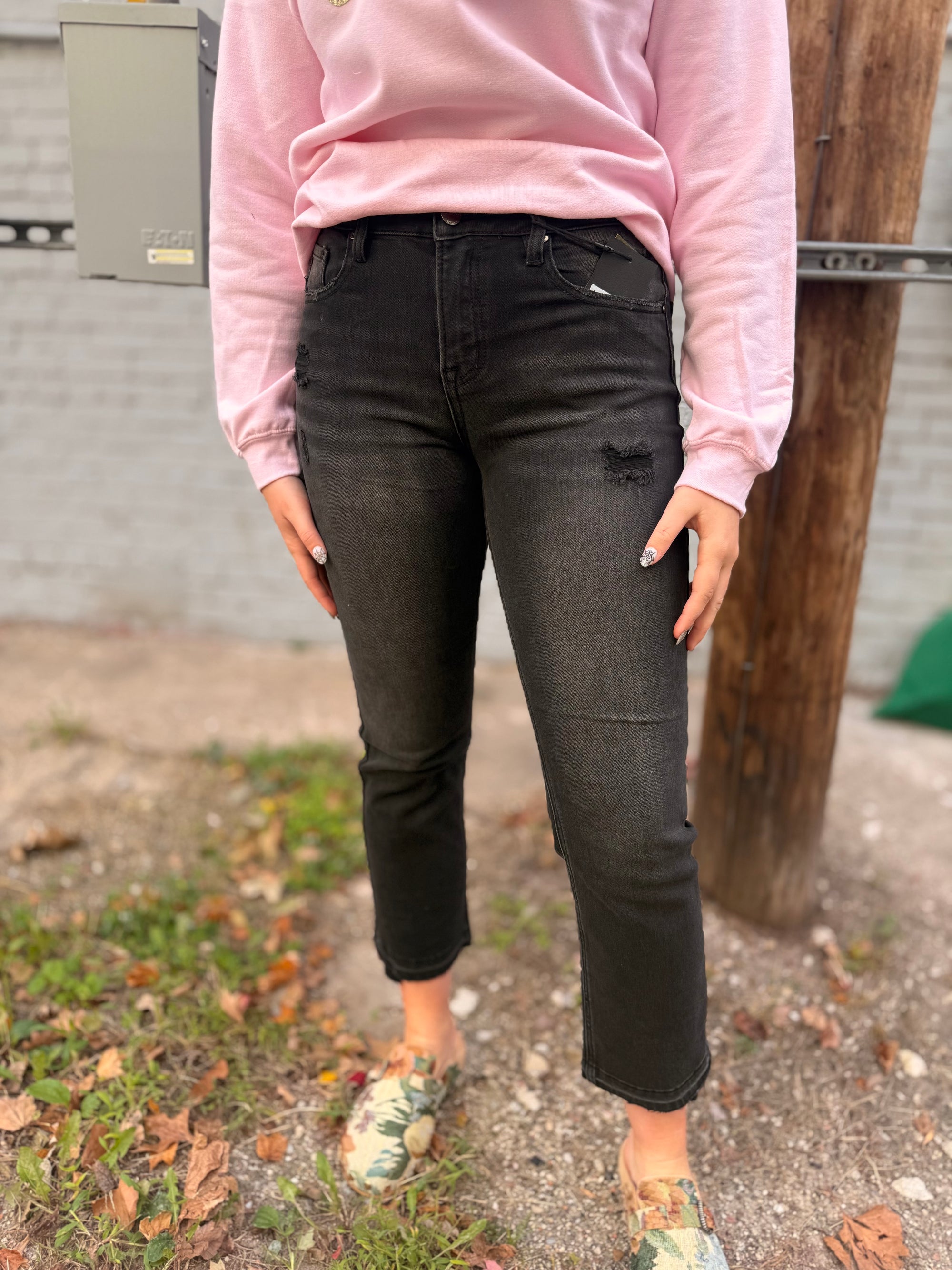 Risen Black Mid-Rise Straight Leg w/ Uneven Hem