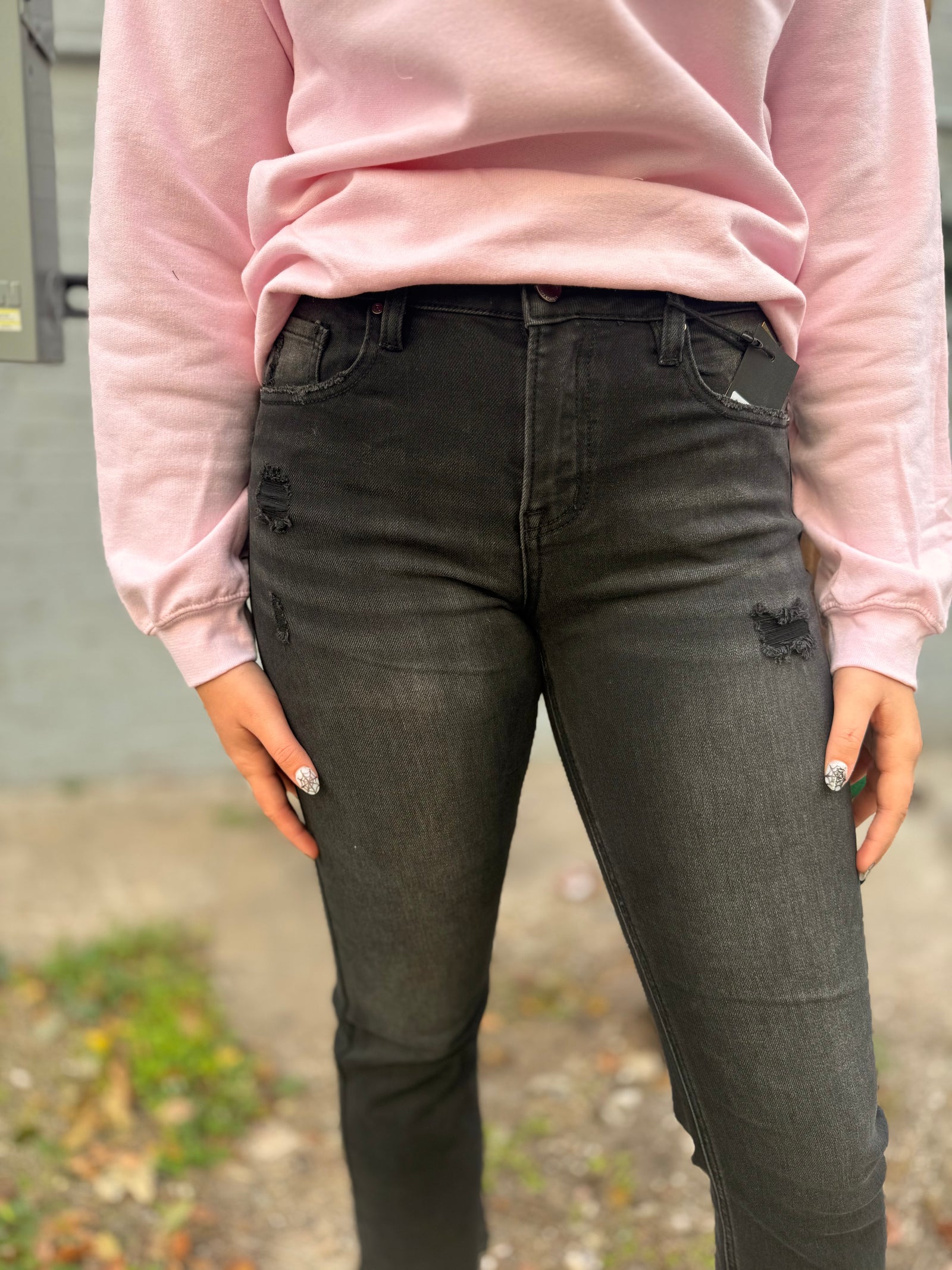 Risen Black Mid-Rise Straight Leg w/ Uneven Hem