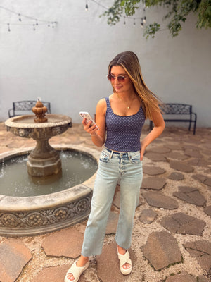 Polka Dot Fitted Cropped Top w/ Lettuce Edge
