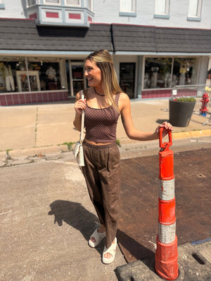 Polka Dot Fitted Cropped Top w/ Lettuce Edge