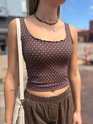 Polka Dot Fitted Cropped Top w/ Lettuce Edge