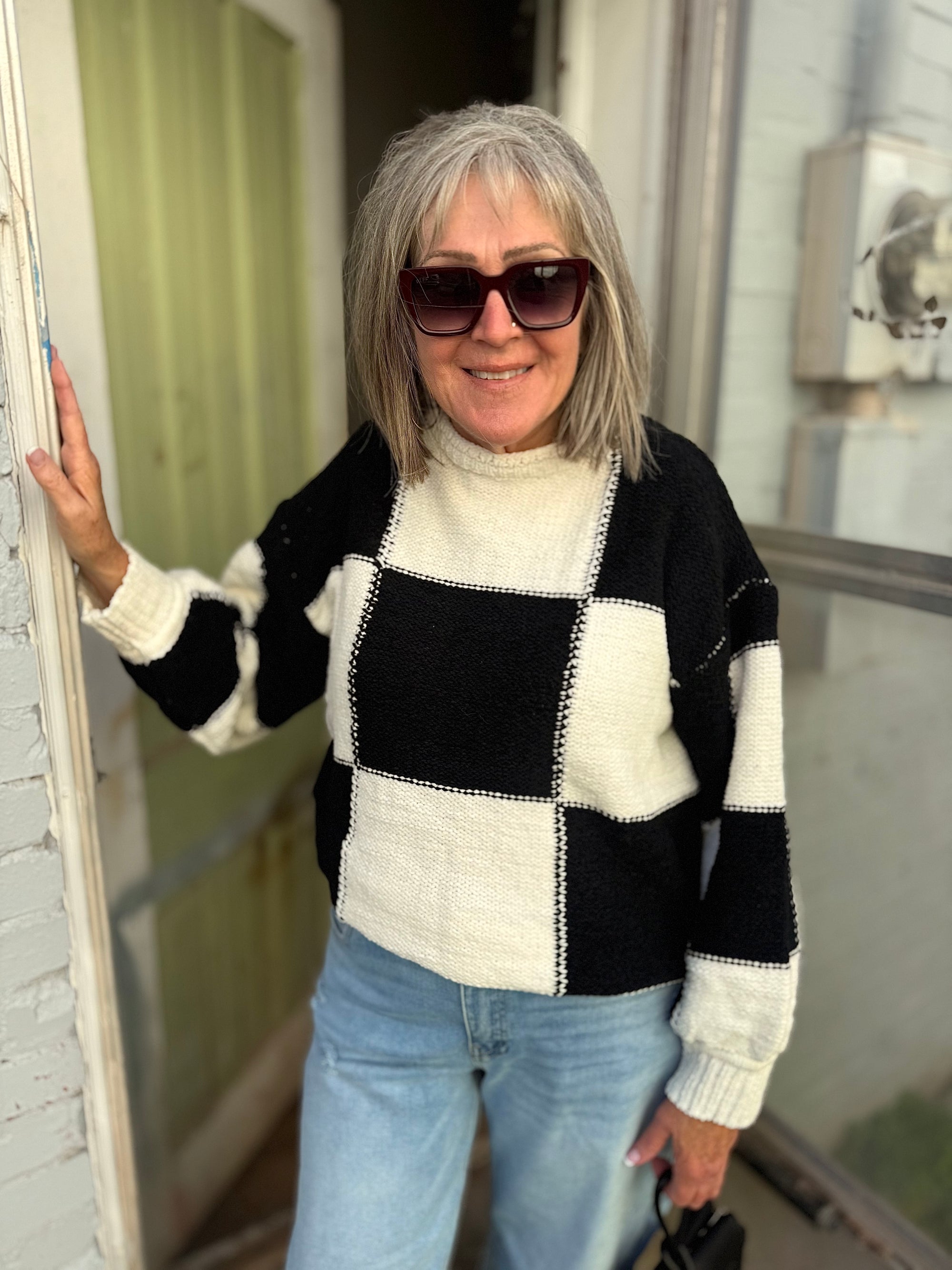 Black Checkered Oversized Sweater