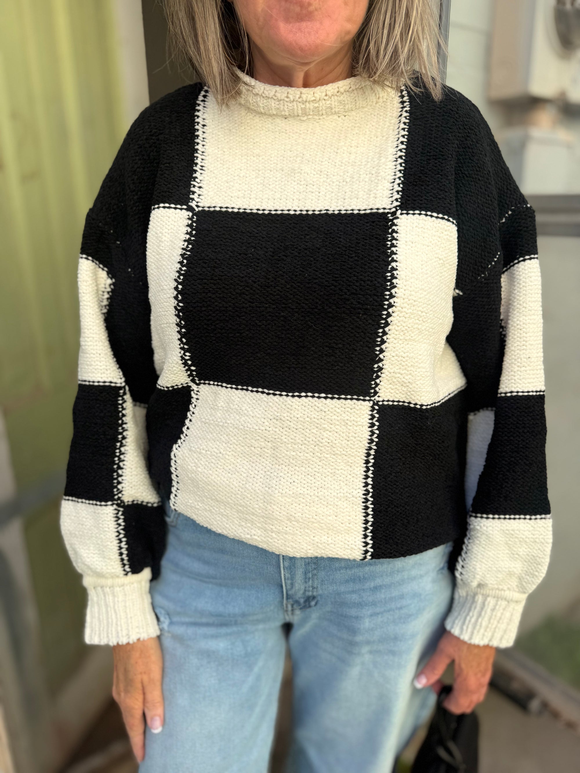 Black Checkered Oversized Sweater