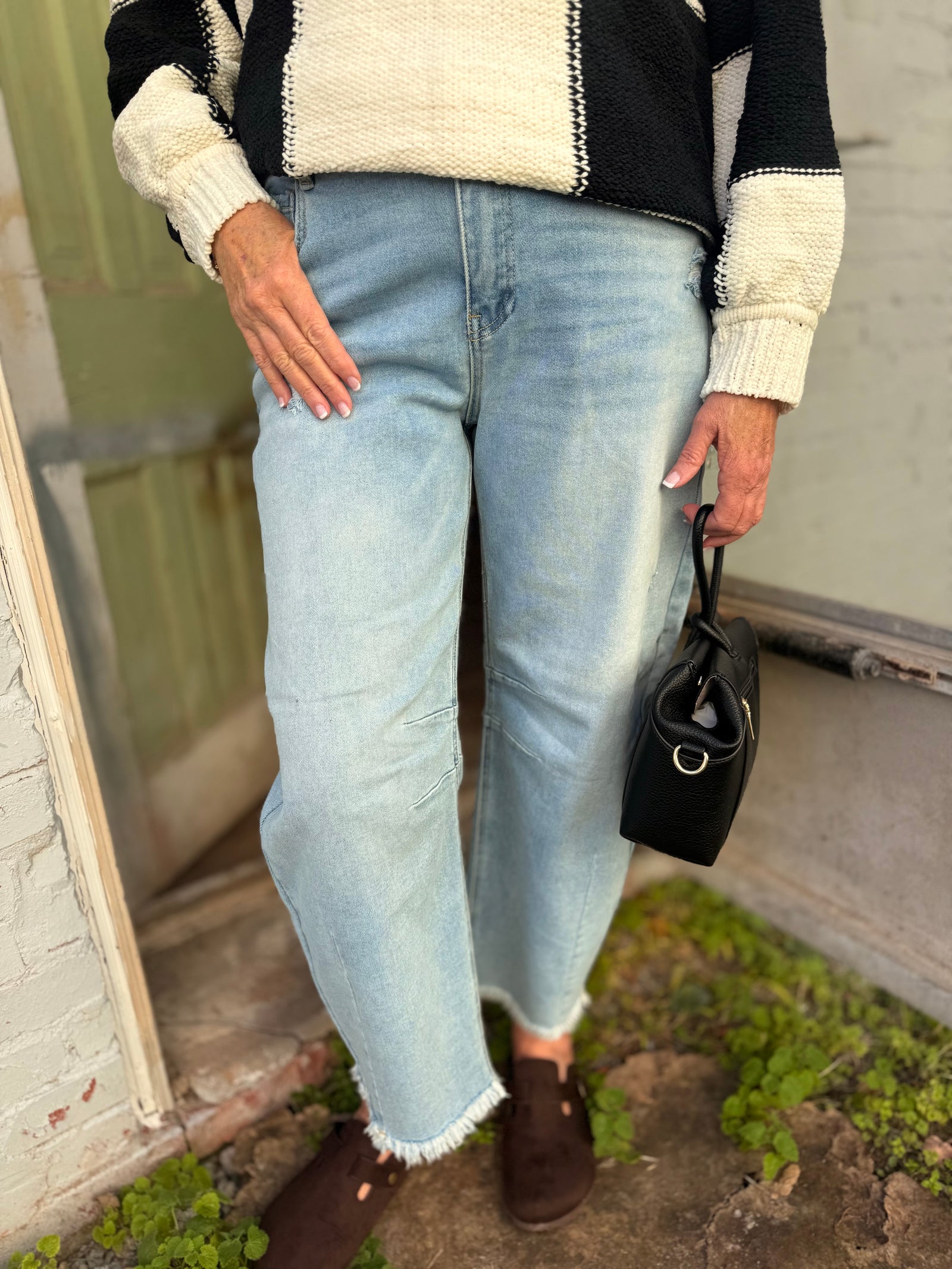 Risen Light Wash Slouchy Crop Barrel Jeans