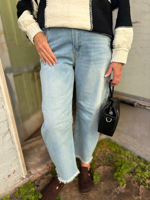 Risen Light Wash Slouchy Crop Barrel Jeans