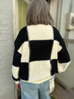 Black Checkered Oversized Sweater