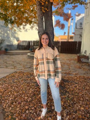 Taupe Corduroy + Plaid Mix Shacket