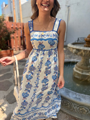 Umgee Periwinkle Blue Floral Print Midi Dress