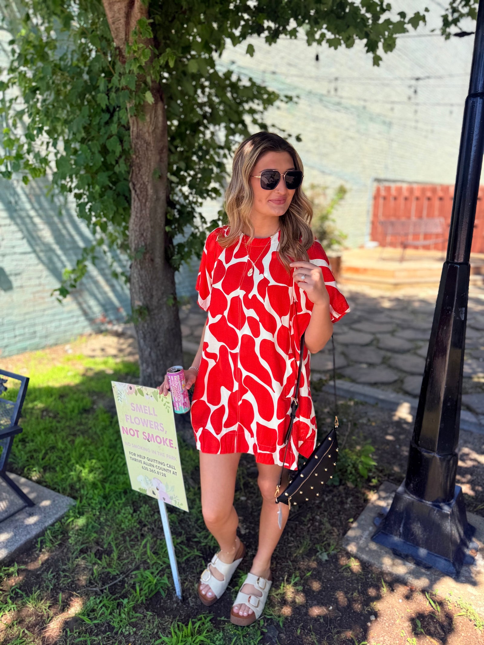 Umgee Tomato Red Abstract Animal Print Flowy Dress
