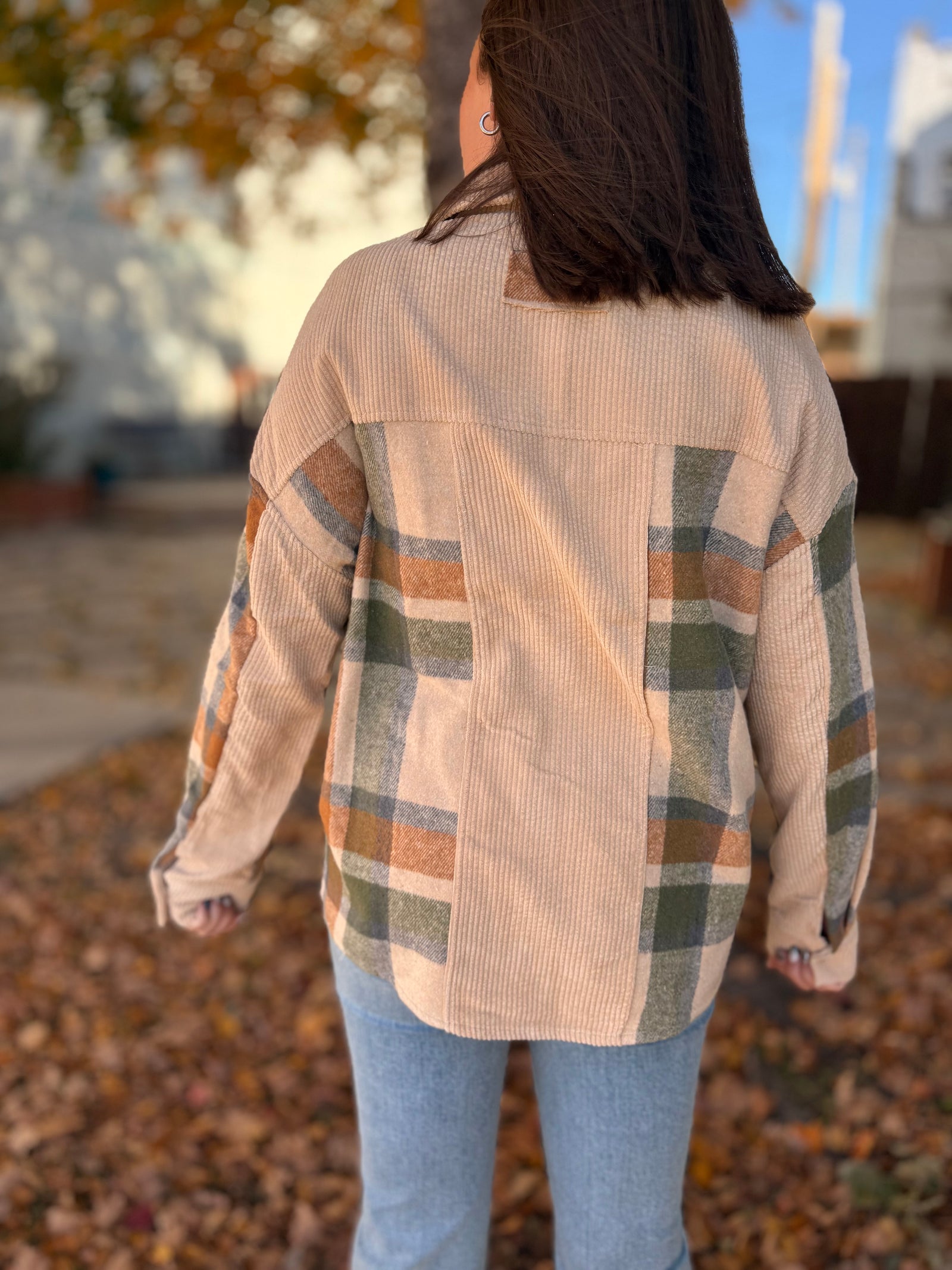 Taupe Corduroy + Plaid Mix Shacket