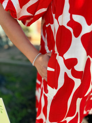 Umgee Tomato Red Abstract Animal Print Flowy Dress